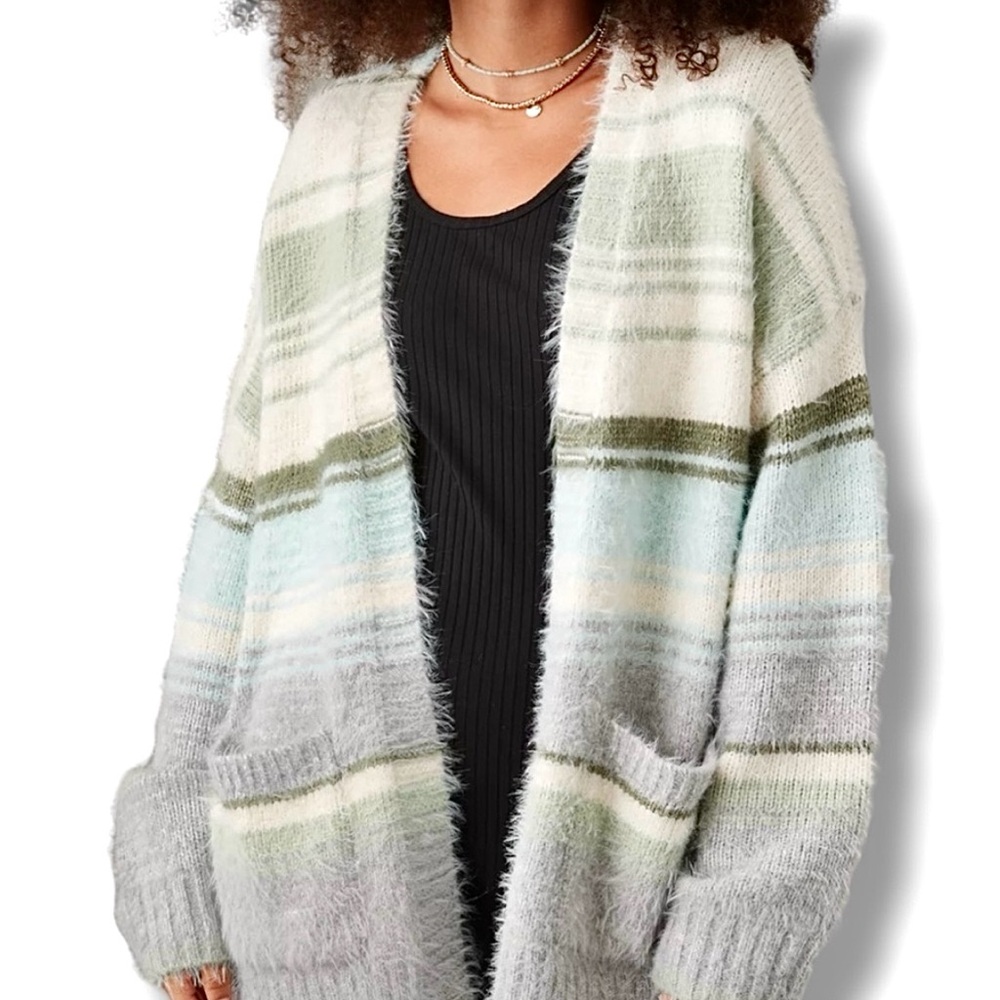 American Eagle Outfitters Fuzzy Stripped Cardigan - Picture 2 of 10